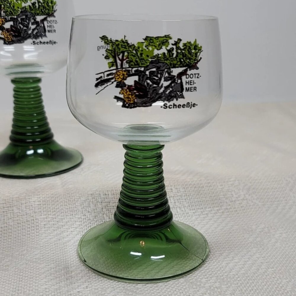 Vintage‎ Volksmarch Wine Glass DotzHeimer Scheessje, Green Stem Wine Glass 1990